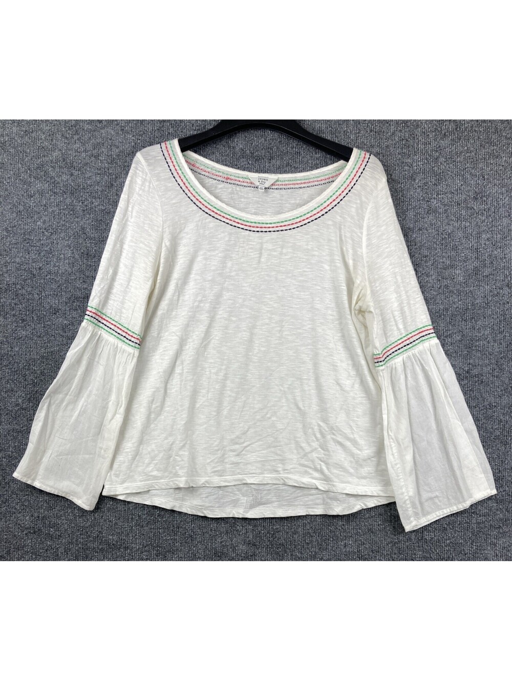 Crown & Ivy Shirt Women Petite Medium PM White Bell Sleeve Boho Peasant Top